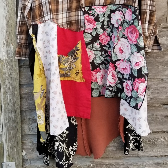 Boho Patchwork Flannel Jacket Dress Upcycled - Picture 4 of 4